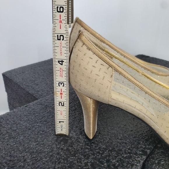 Nina Heel Pumps Wedding Shoes Size 7M Vintage WOMENS Gold Sparkle Mesh - Picture 9 of 13